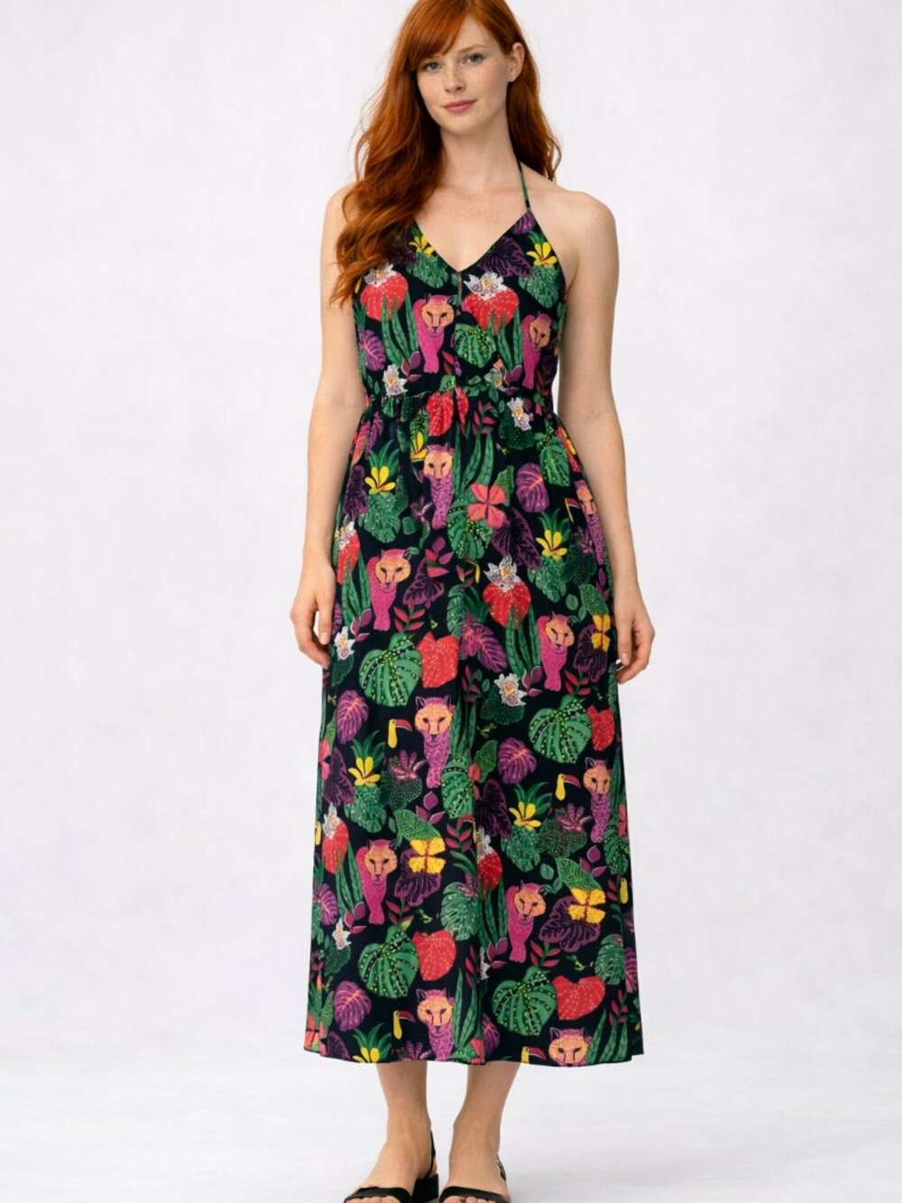 Betsey Johnson Paulina Mesh Tropical Halter Dress